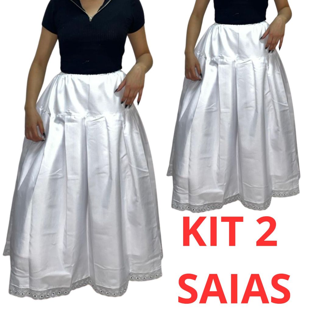 Kit 2 Saias Básicas Ração Umbanda Candomblé 3M de Roda Branco Vermelha Preto em Oferta na Shopee