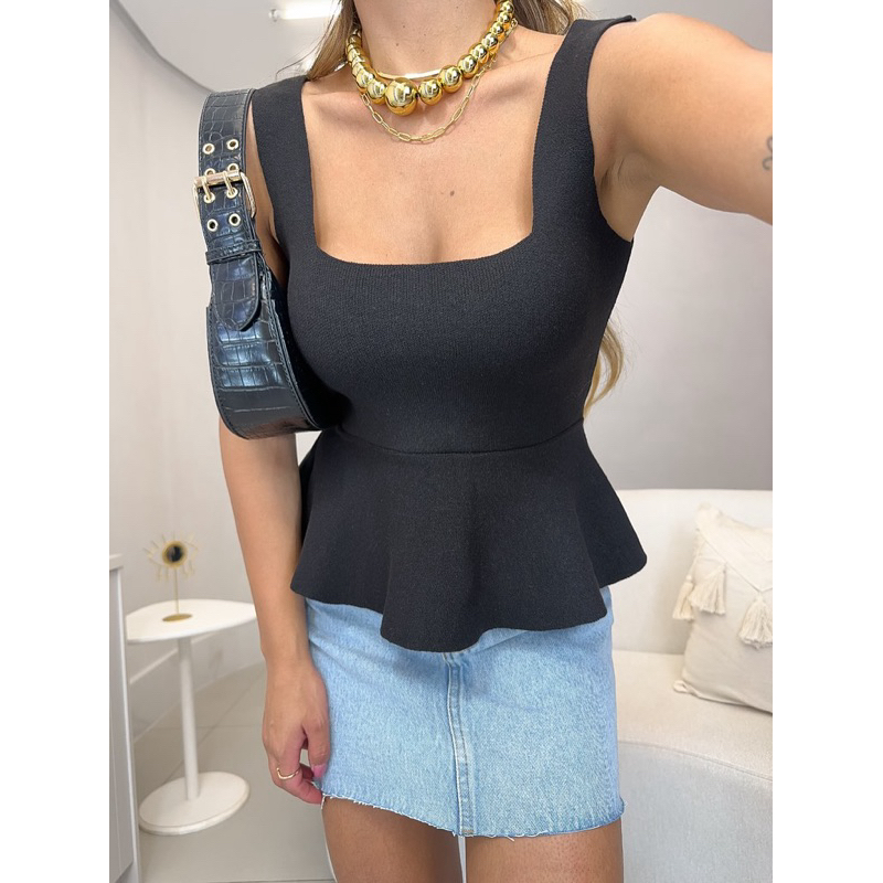 Regata Feminina Peplum Bata Rodadinha Tricot Modal Premium Tendencia Verão 2025 em Oferta na Shopee