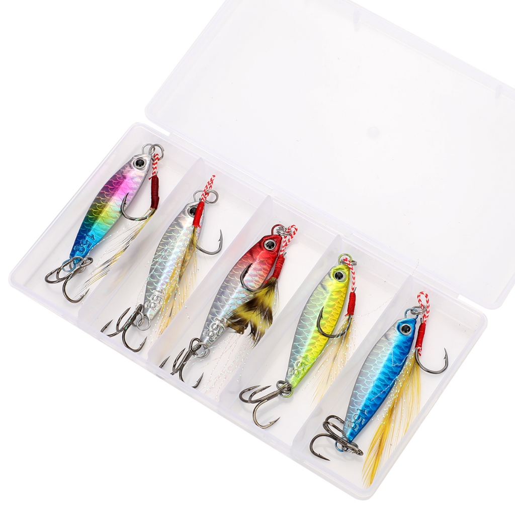 Kit 5 Pçs Isca Artificial Jumping Jig 10g 20g 30g Slow Metal Pesca Robalo Tucunaré