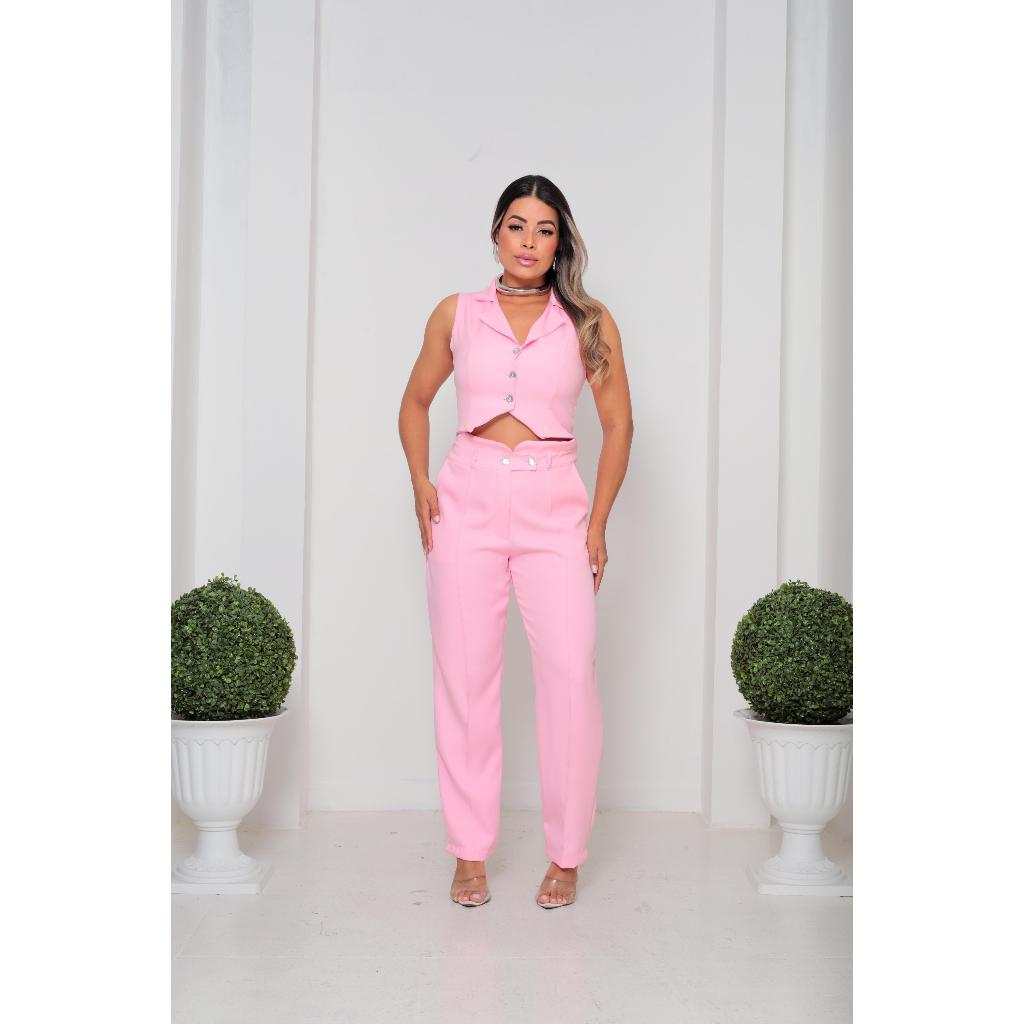 Conjunto Feminina Colete Calça Alfaiataria com botão Moda Elegante
