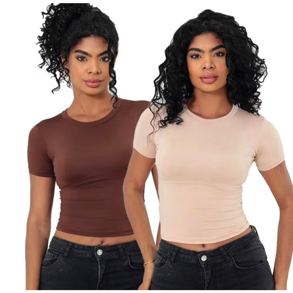 Kit com 2 Cropped Baby Tee No Tecido Suplex Super Tendência em Oferta na Shopee