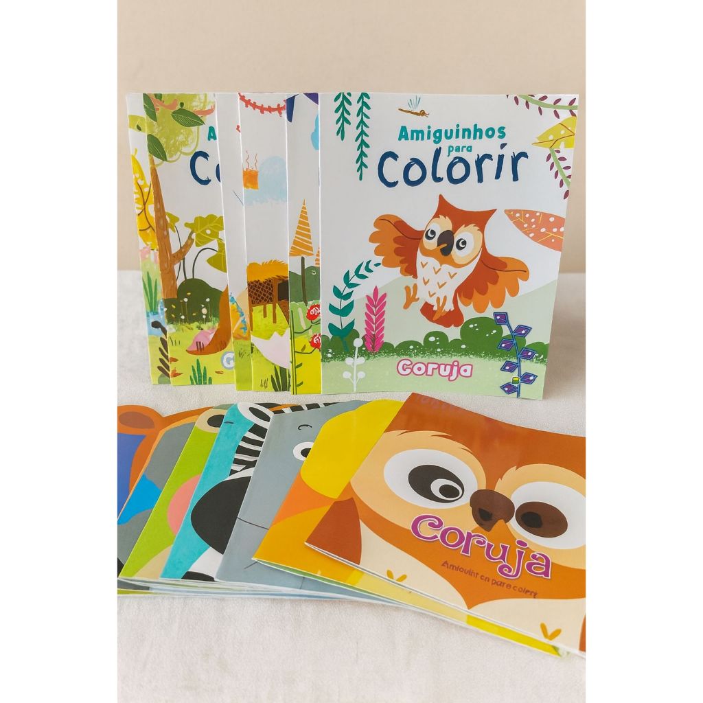 Kit 16 Livros Infantis – 8 Livros de Colorir + 8 Livros de História + 1 Caixinha de Giz – Brincar e Aprender