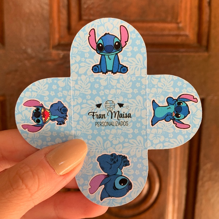Envio em 24h Forminhas para Doces Stitch Azul Brigadeiro 4 Pétalas Festa Aniversário Personalizadas