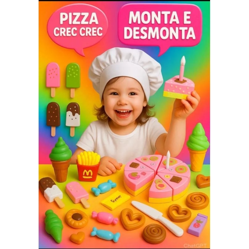 comidinha de brinquedo cozinha infantil de cortar pizza crec crec  brinquedo com velcro