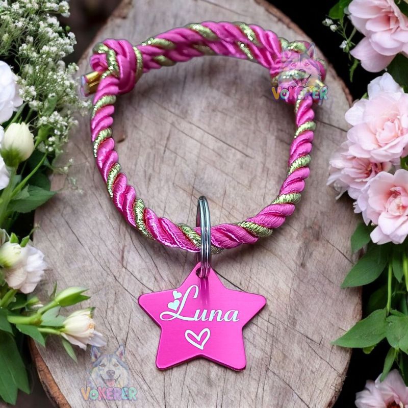 Colar Personalizado Coleira Gato Cachorro Pequeno com Nome - Tag Estrela