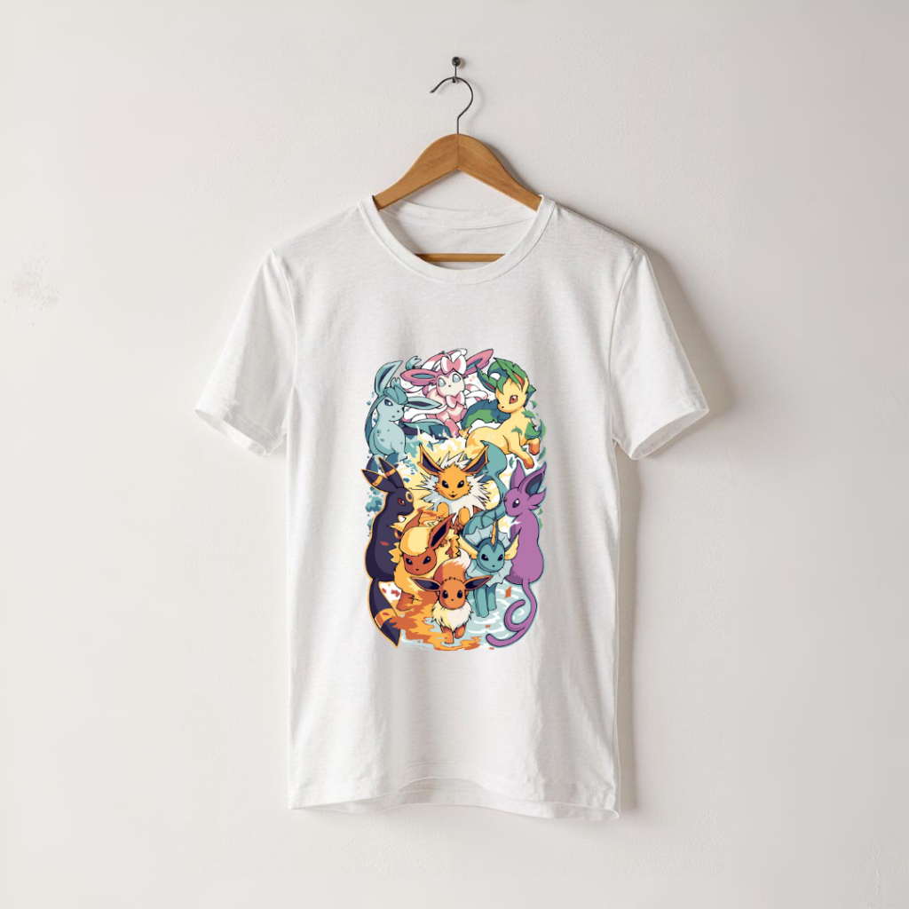 Camiseta 100% Algodão Eevee Pokémon | Anime Game Evoluções Unissex Infantil Adulto Casual
