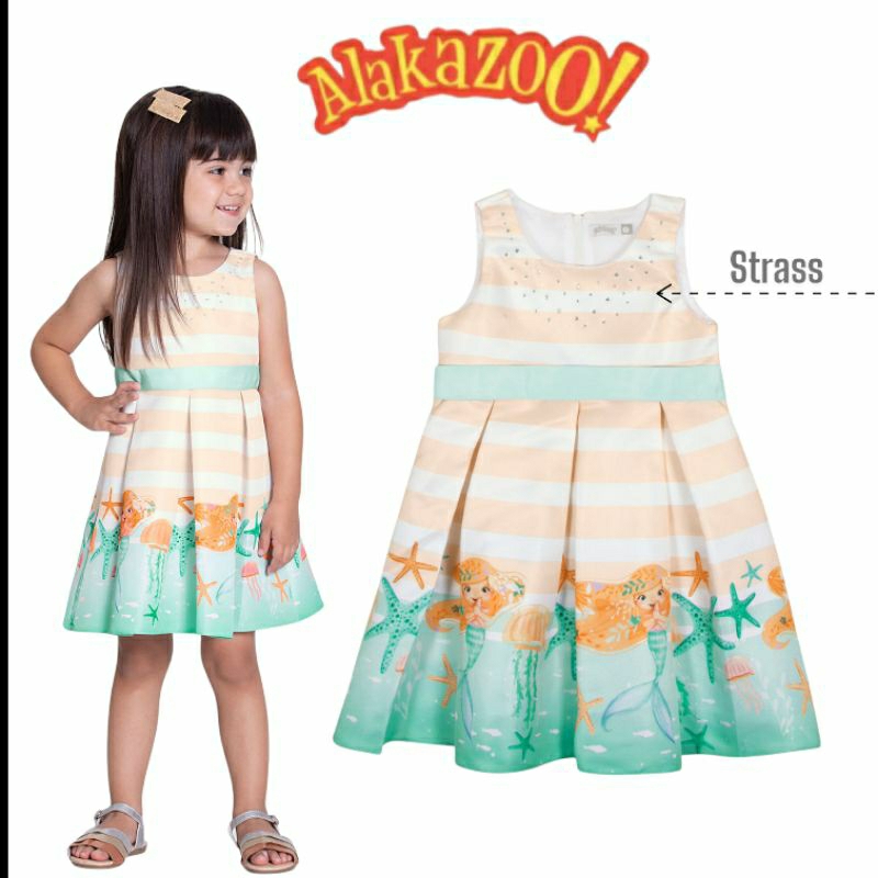 Vestido de festa Evasê Infantil Alakazoo Estampado com Strass- tam: 1 ano
