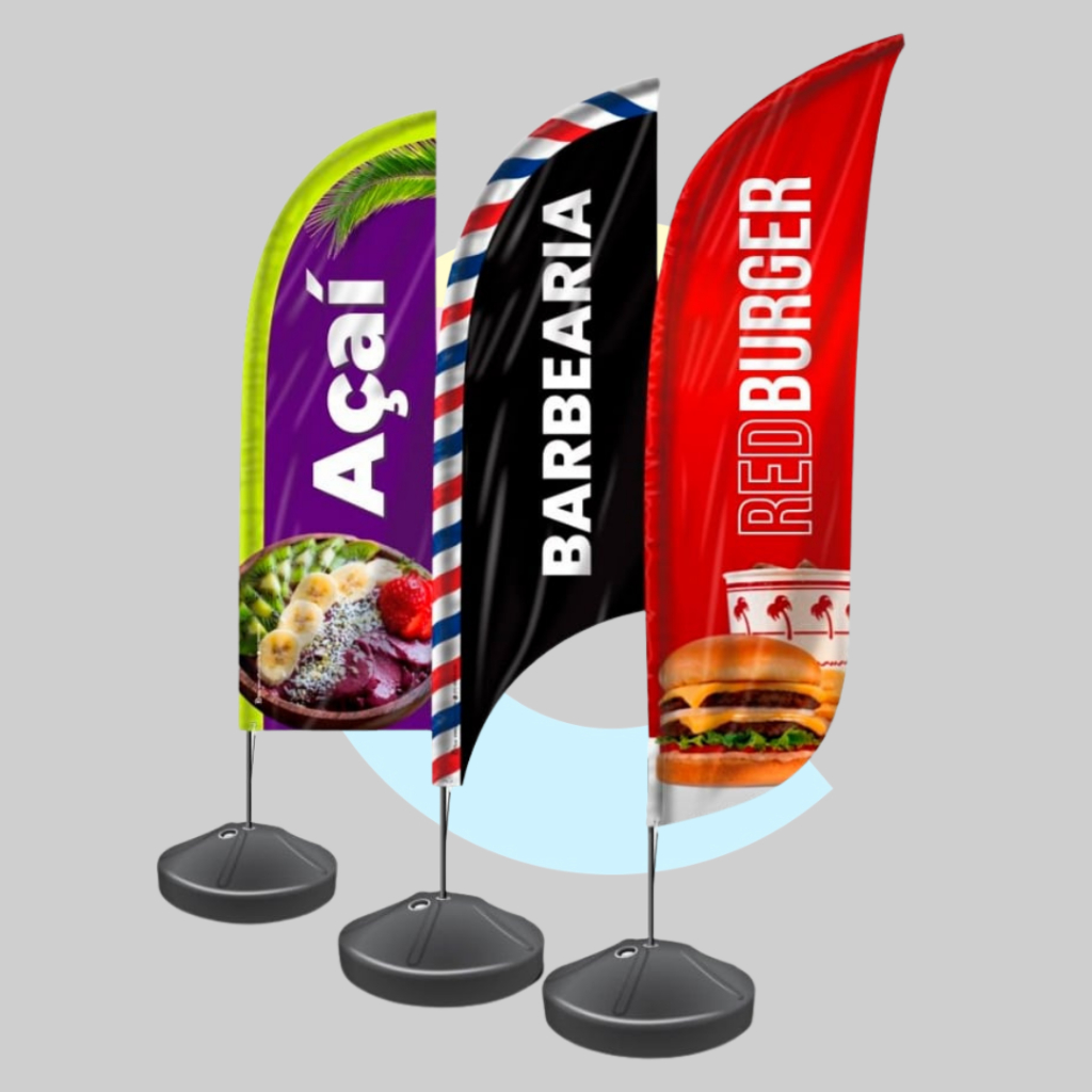 Wind banner completo personalizado 2,70 para sua Empresa Kit com Bandeira Dupla face haste e base