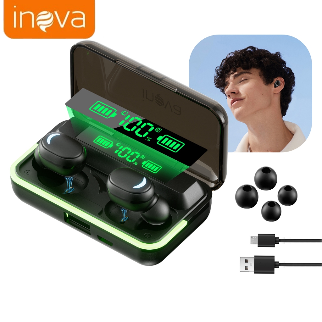 Inova Fone de ouvido sem fio Bluetooth jogos TWS 5.3 com redução de ruído e graves fortes para jogos