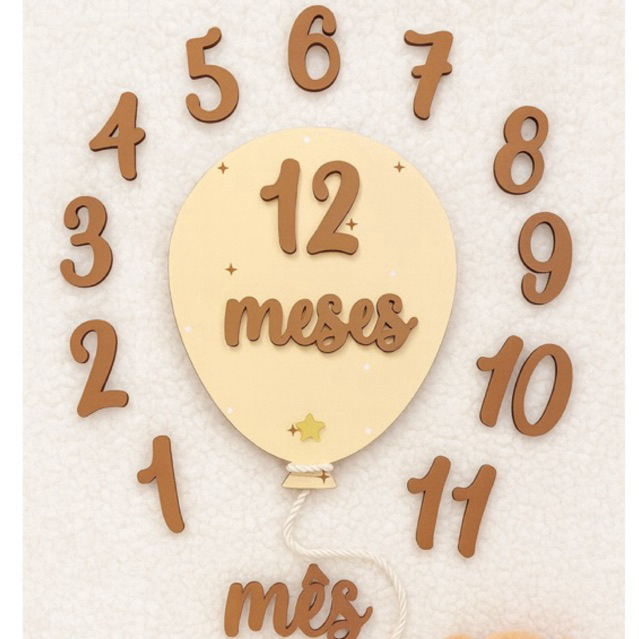 Kit mesversário neutro com todos os meses do ano Bege amarelo marrom