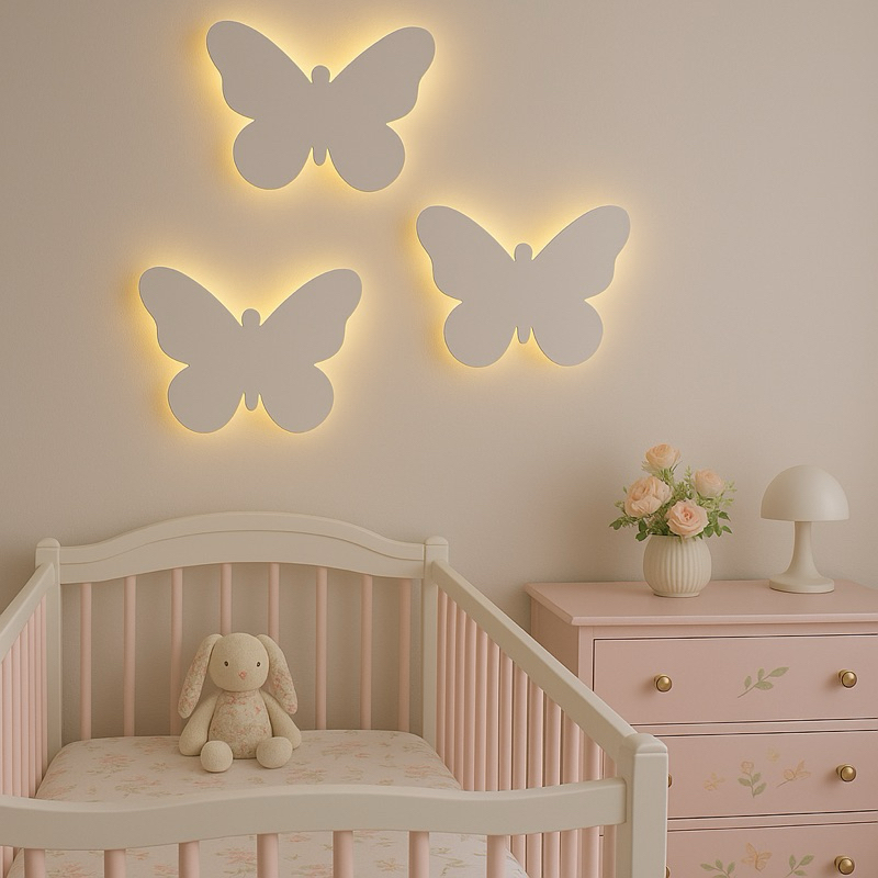 Kit 3 Enfeites Borboletas Led Decorativa Quarto Menina Led Tamanho P