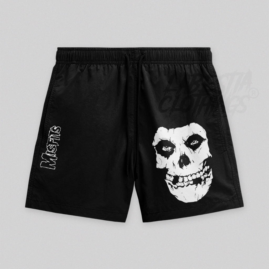 Bermuda Tactel de Banda Short Misfits Heavy Metal Cor Preta com Cordão Vários Tamanhos em Oferta na Shopee