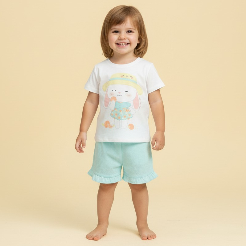 Conjunto Infantil Menina Fofo Kukie Blusa Coelhinha e Shorts 87965