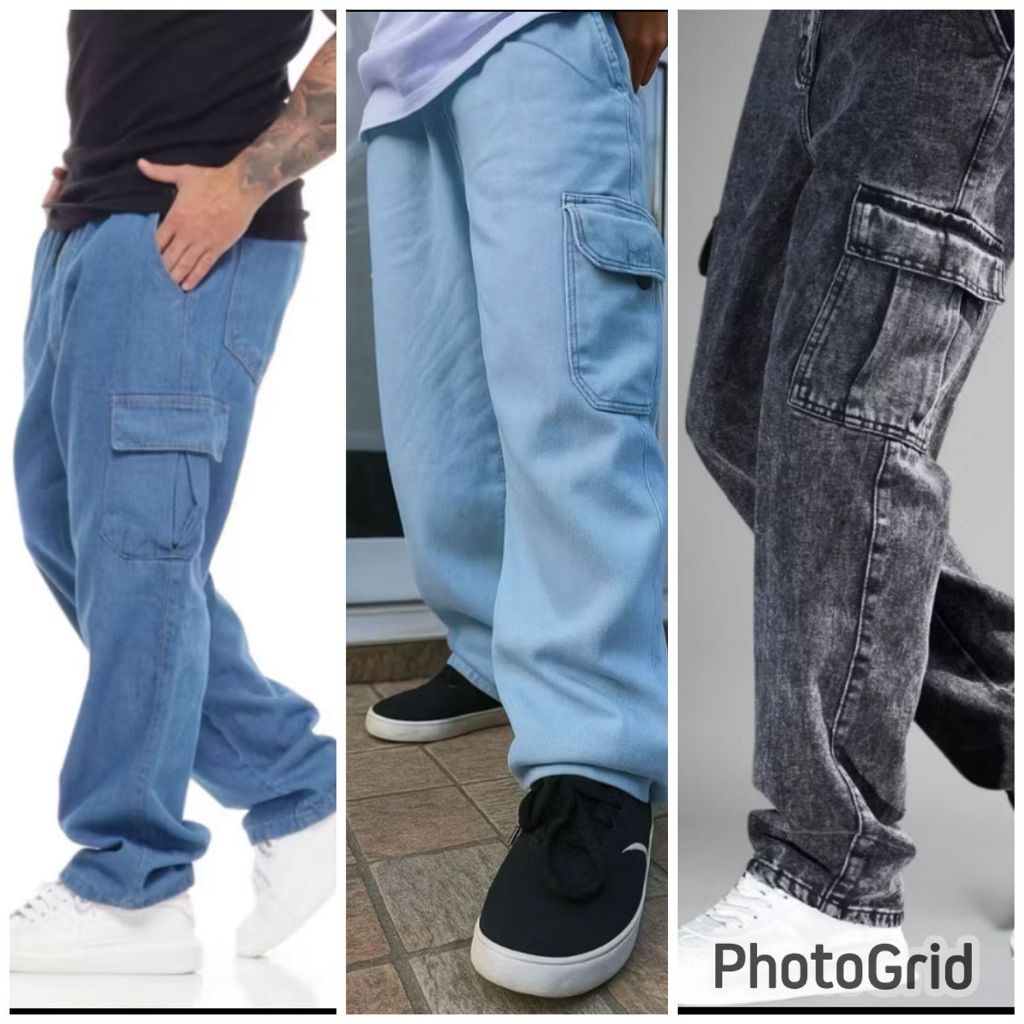 alça Masculina Cargo Jeans Claro Cos Elástico Cordão Skatista