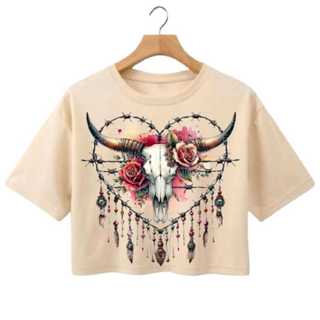 Camisa Cropped T-Shirt Oversize Plus |Size Cerca Coração Boi 100% Algodao Lançamento em Oferta na Shopee