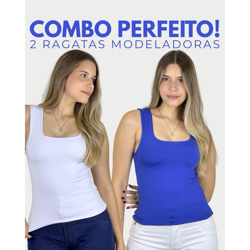 KIT COM 2 BLUSAS REGATAS MODELADORAS COM TECIDO DUPLO em Oferta na Shopee