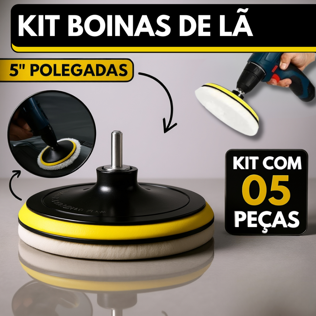 Kit Boina Lã Polimento Automotivo 125mm 5 Polegadas Com Suporte Velcro Para Politriz Furadeira e Parafusadeira em Oferta na Shopee