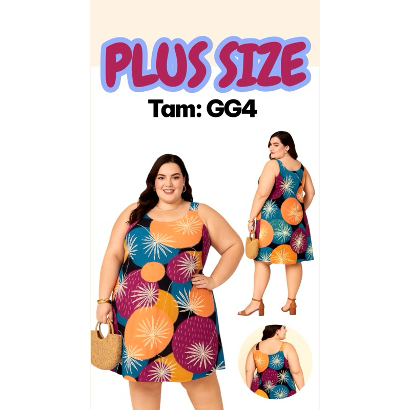 VestidoFeminino Plus Size Alça GG4 de Malha Estampado- Vestidinho Regata Soltinho Confortável Casual Moda Verão Extra