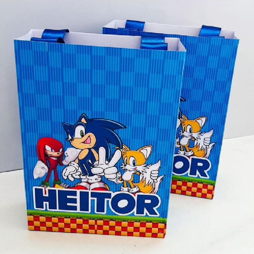 Pegue e Monte Sacolinha Lembrancinha Personalizada Sonic para Festa Aniversário Infantil