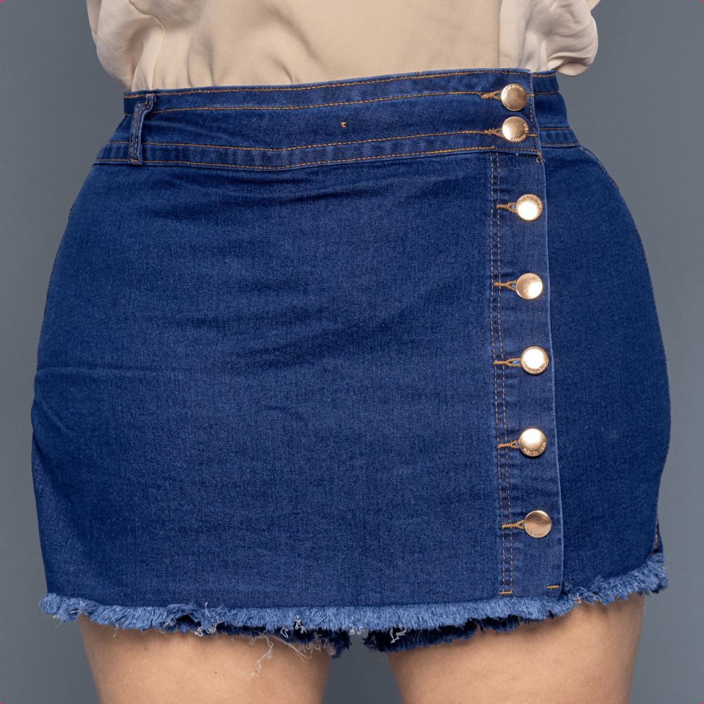 Short saia Jeans Plus Size Feminino, Cintura Alta, Com Lycra em Oferta na Shopee