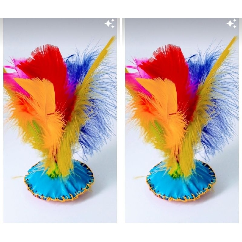 Petecas de Penas Coloridas c/ base de Couro, 16 Cm, Kit de 2 Und. em Oferta na Shopee