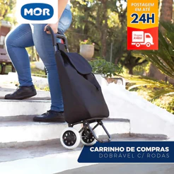 Carrinho De Compras Bag Dobrável C/ Rodas Suporta 30kg Mor