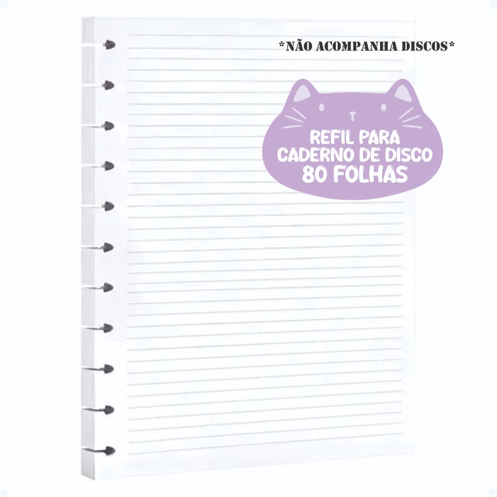 Refil Caderno de discos 80 folhas Miau Universitário ou A5 em Oferta na Shopee