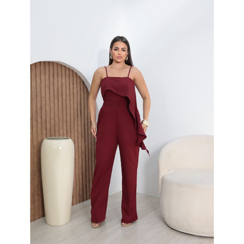 Macacão Feminino Com Babado Pantalona Alfaiataria Premium Novo Modelo 25 em Oferta na Shopee