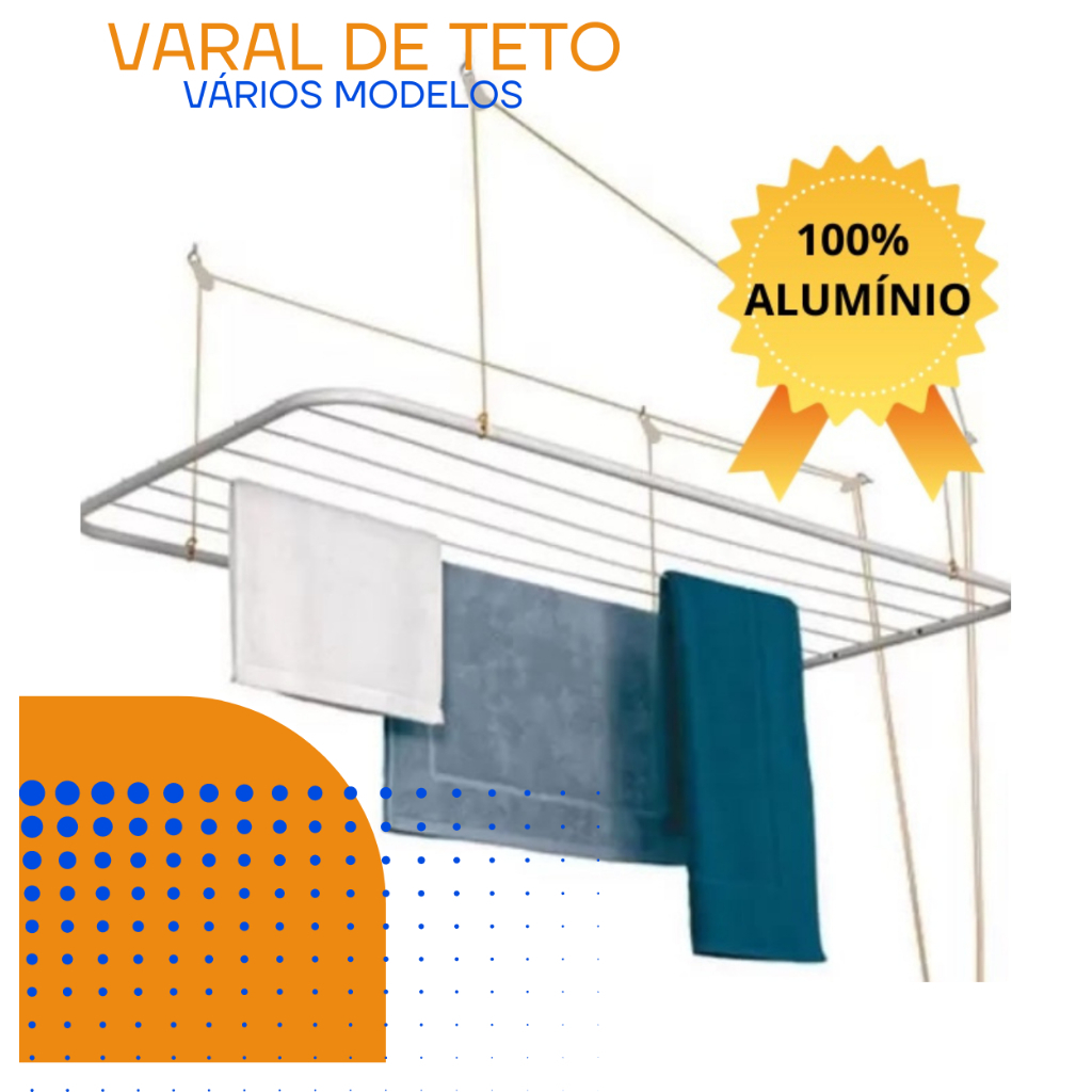 Varal de Teto Alumínio Grande Super Resistente Vários Tamanhos C/ Parafusos Para Fixação em Oferta na Shopee