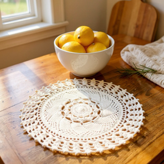 Bandeja Redonda Algodão Cru 40cm Caseada Crochê Artesanal em Oferta na Shopee