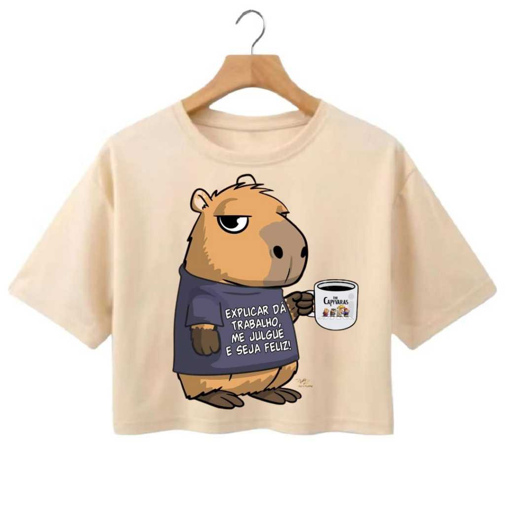 Camisa Cropped T-Shirt Oversize Plus Size Capivara Cafezinho 100% Algodão Lançamento em Oferta na Shopee