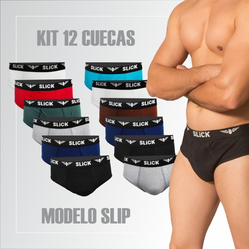 Cueca Tradicional - Atacado - Kit 12 Cuecas - Slip Slick Top