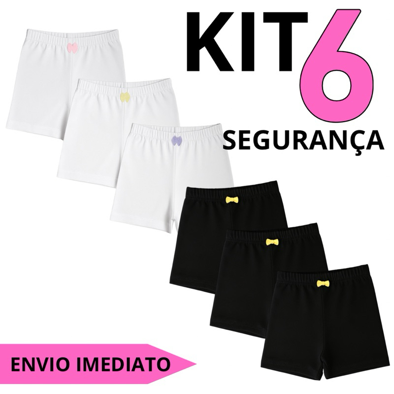 KIT 6 Short Segurança Usar com Vestido em Cotton Algodão Infantil Meninas 2 - 12 Anos (0079)