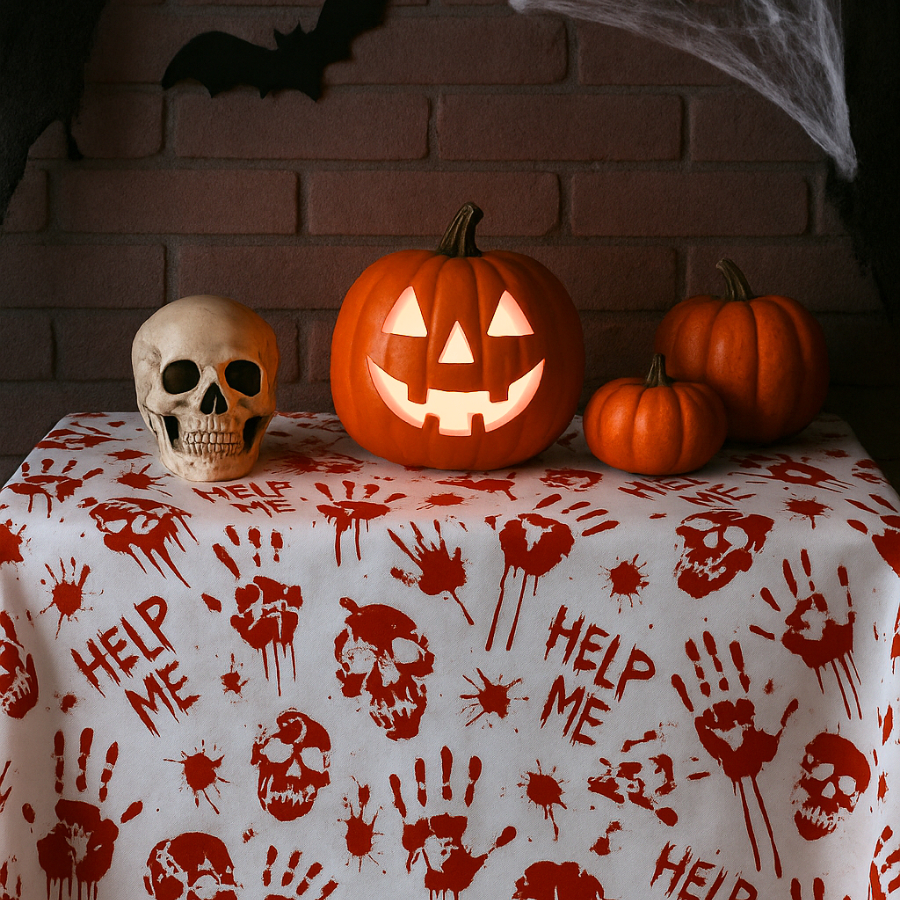 Tnt Estampado Toalha De Mesa Painel Decoração Cenário Assustador Halloween Dia Das Bruxas Sangue