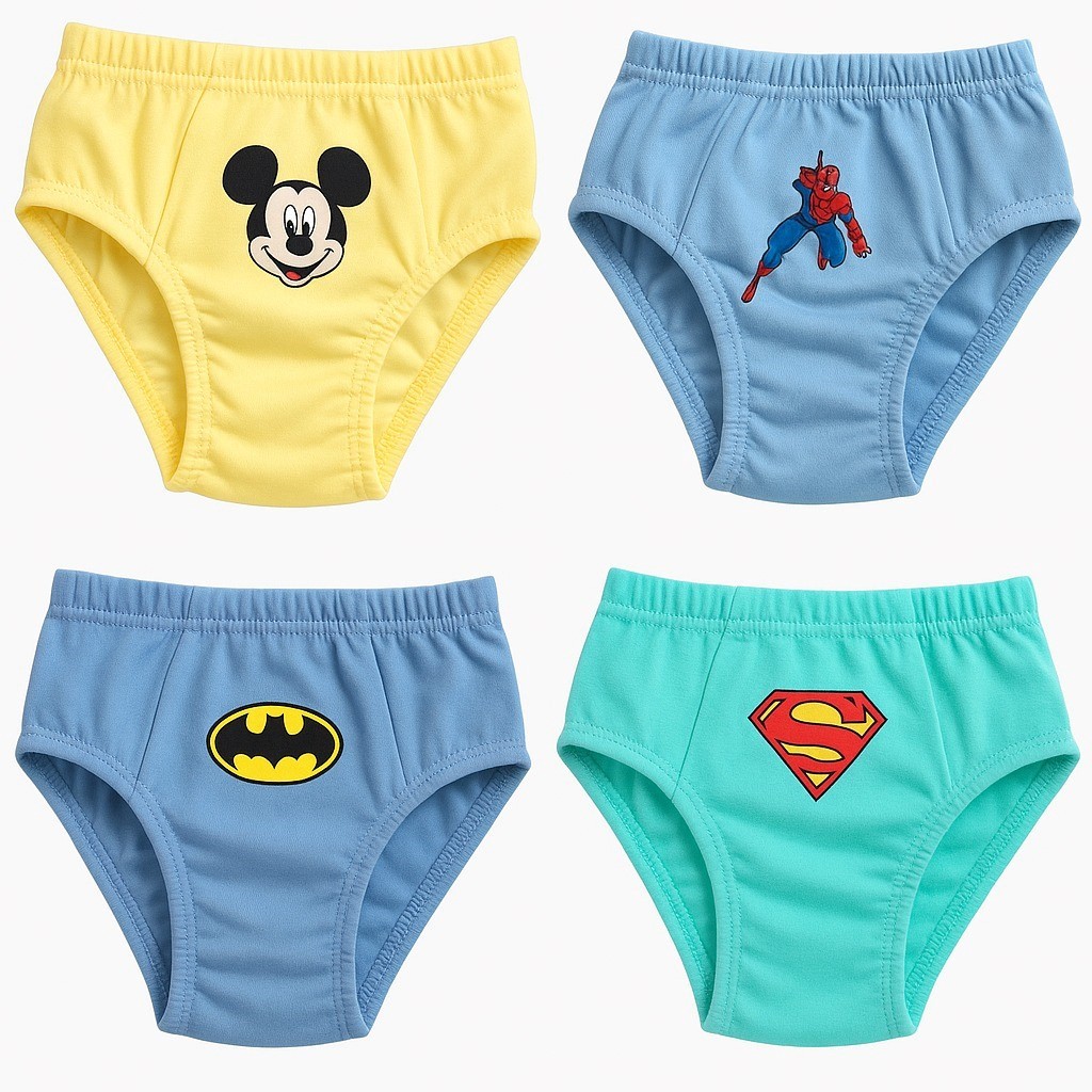 Kit 3 Cuecas Bebê Infantil Divertida 100% Algodão - Tamanho P - M - G-GG Veste de 1 a 10 Anos