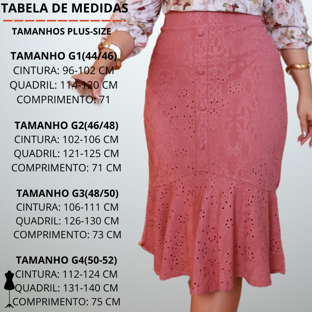 Saia Feminina Plus Size Forrada com Elastano Comportada com Botões Evangélica Confortavél