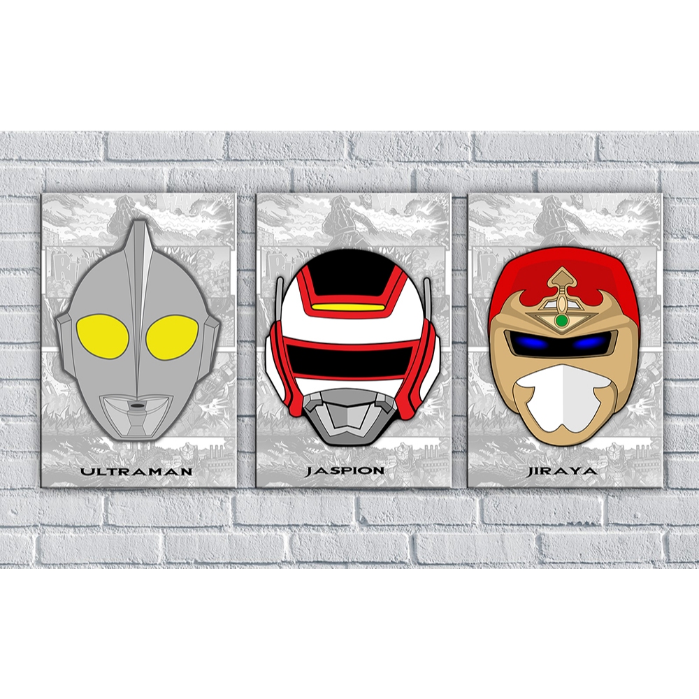 Trio quadros decorativos Heróis do Japão, Jaspion, Ultraman, Jiraya, tv retrô