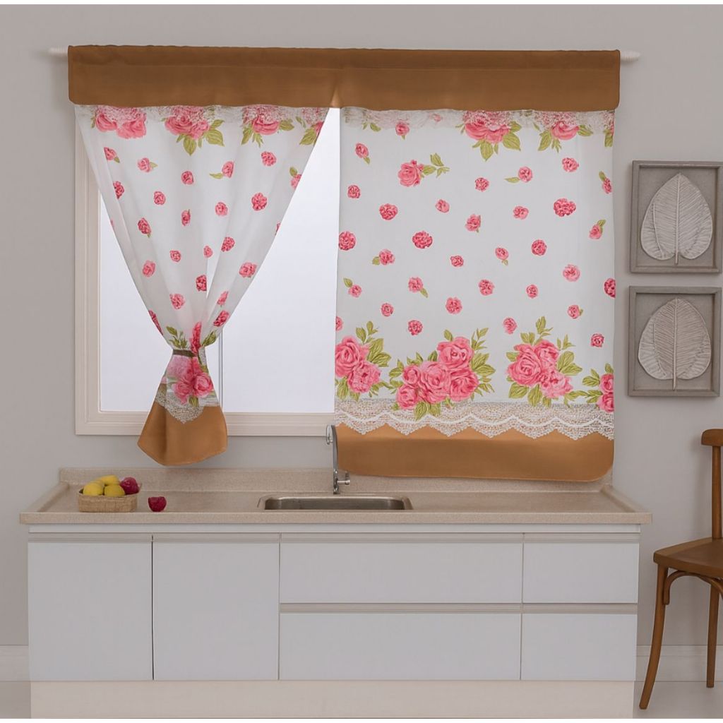 Cortina De Janela Para Cozinha Disponível De Dois Tamanhos Em Tecido Oxford Estampado Durável em Oferta na Shopee