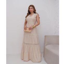 Vestido Casamento Feminino Elegante Longo Linho Alcinha Festa Verão 3RD SD1603