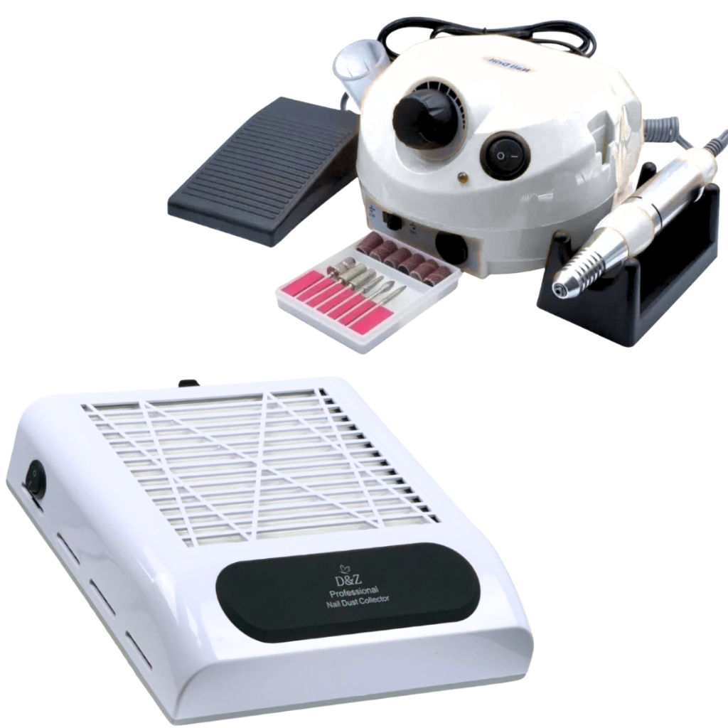 Kit Lixadeira Porquinho 50.000 RPM Nail Drill + Coletor Sugador D&Z 80W Nail Designer Profissional