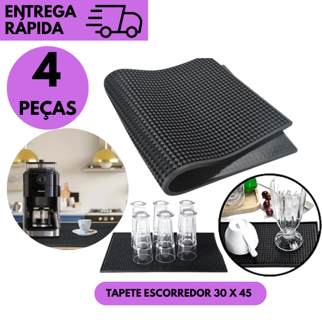 Kits 4/3 ou 2 Tapete Para Drinks Em Borracha 30x45 Profissional Barman Bar Acessório De Cozinha