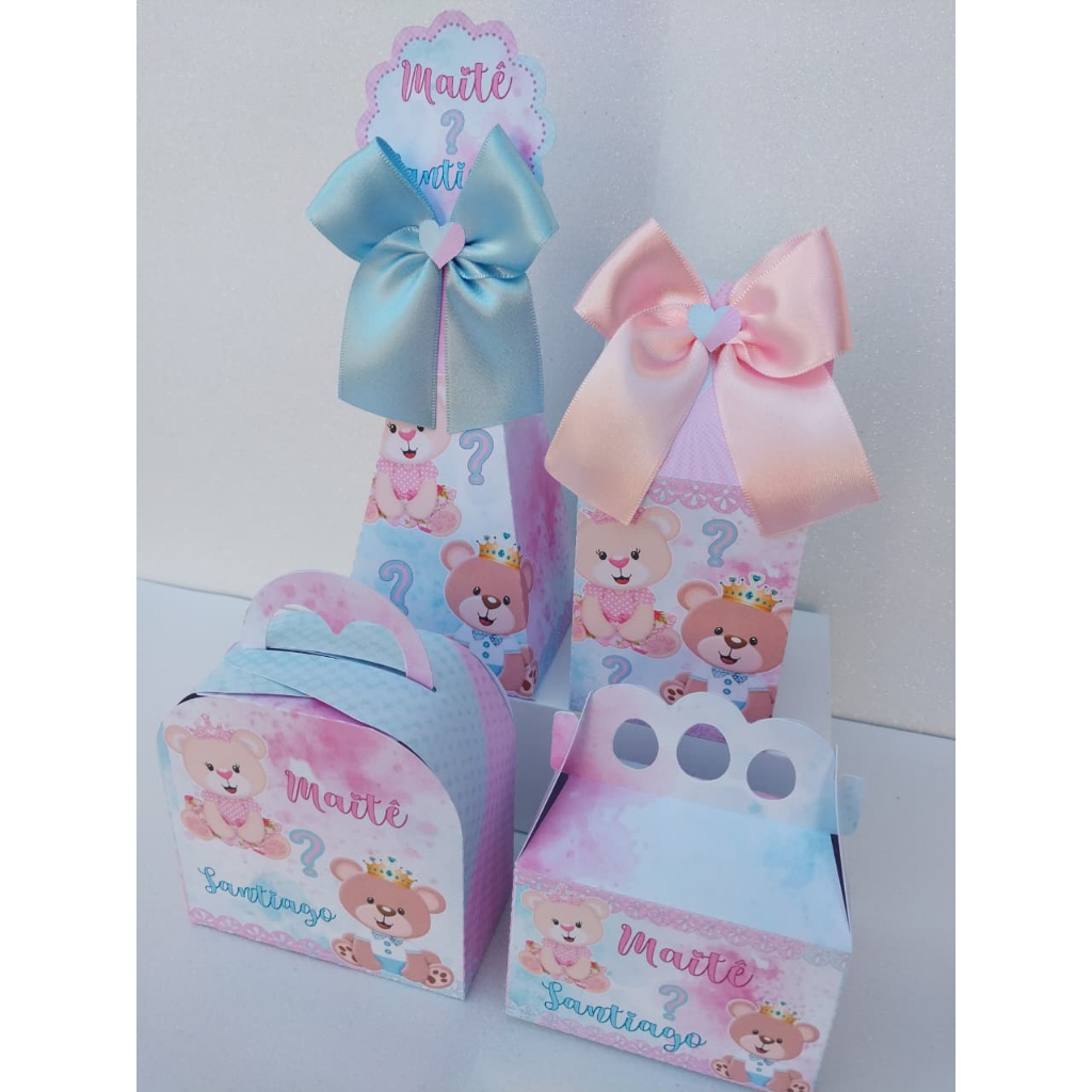 Kit personalizado Chá revelação Rosa e Azul - Lembrancinhas Chá Revelação - Personalizados tema Chá Revelação Ursinhos