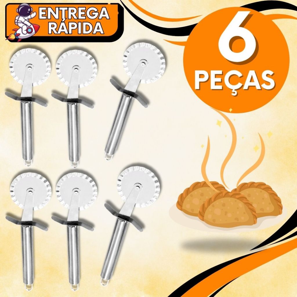 KIT JOGO 6 Cortador e Fechador Pastel Massa Aço Inox Premium Corta e Fecha Massa Uso Domestico Pizzaria Pastelaria