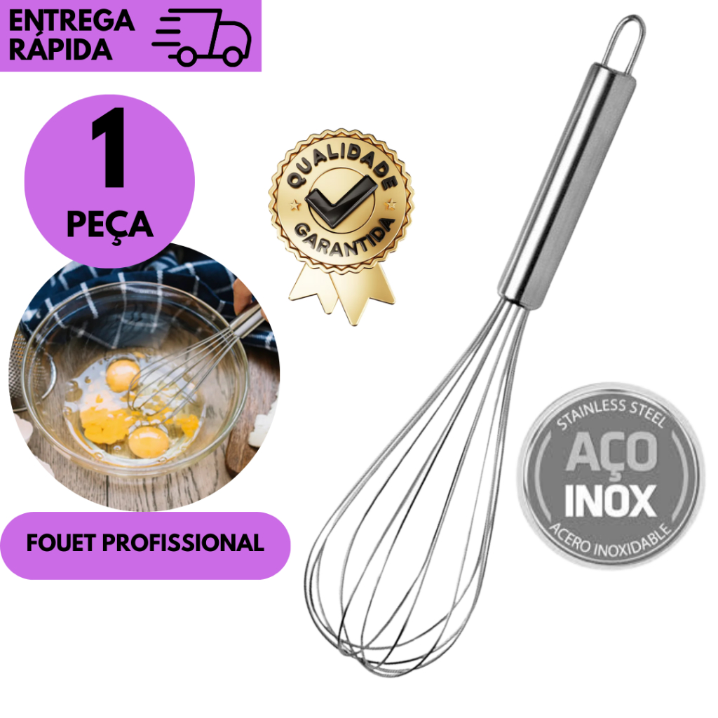 Kits 1/2 ou 3 Batedor De Ovos Em Inox Fouet Resistente Cozinha Profissional Bolos Massas Sobremesas