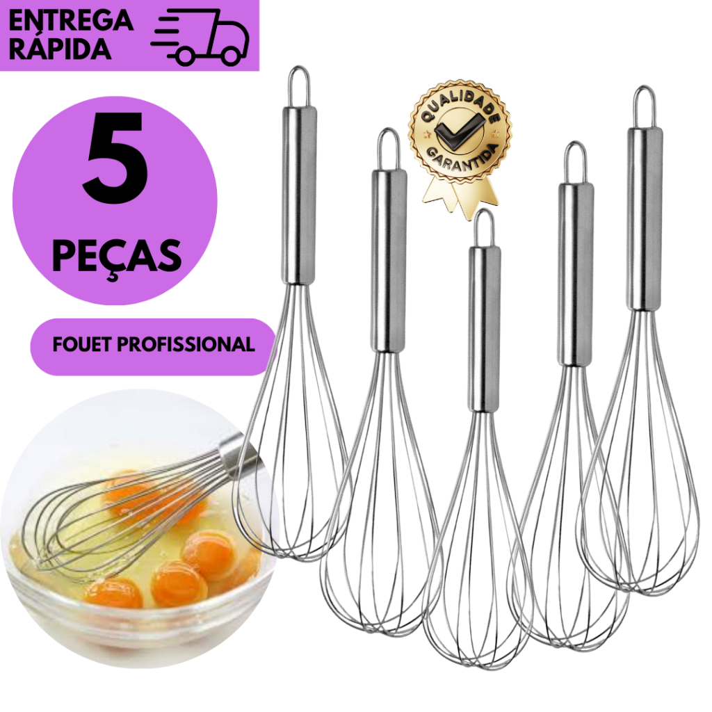 Kits 5/4/3 ou 2  Fouet Inox Batedor De Ovos Cozinha Profissional Confeitaria Utensílio Para Sobremes
