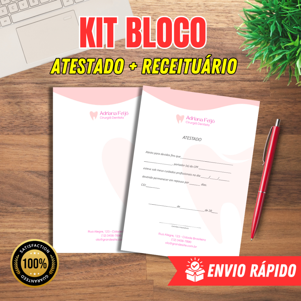 Kit blocos Atestado+Receituário - Bloco de Anotações colorido personalizado - Alta qualidade