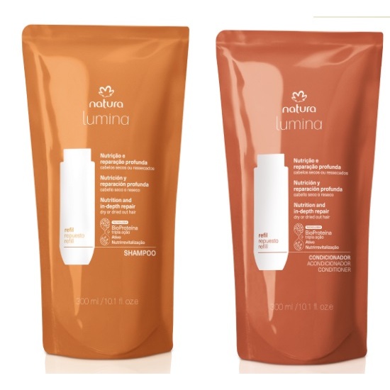 Kit Refil Shampoo e Condicionador Lumina Natura Nutrição e Reparação Profunda Cabelos Secos 300ml