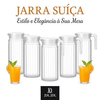 kit 5 Jarras De Vidro Suiça Transparente 1L Com Tampa em Oferta na Shopee