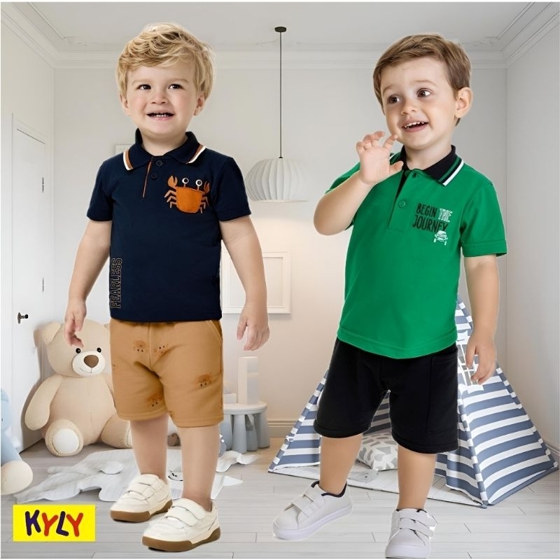 Conjunto Infantil Masculino Pólo + Bermuda Moletinho Kyly