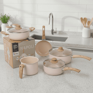 Jogo de Panelas Cerâmica Kit 5 Peças Antiaderente Tampa Vidro em Oferta na Shopee